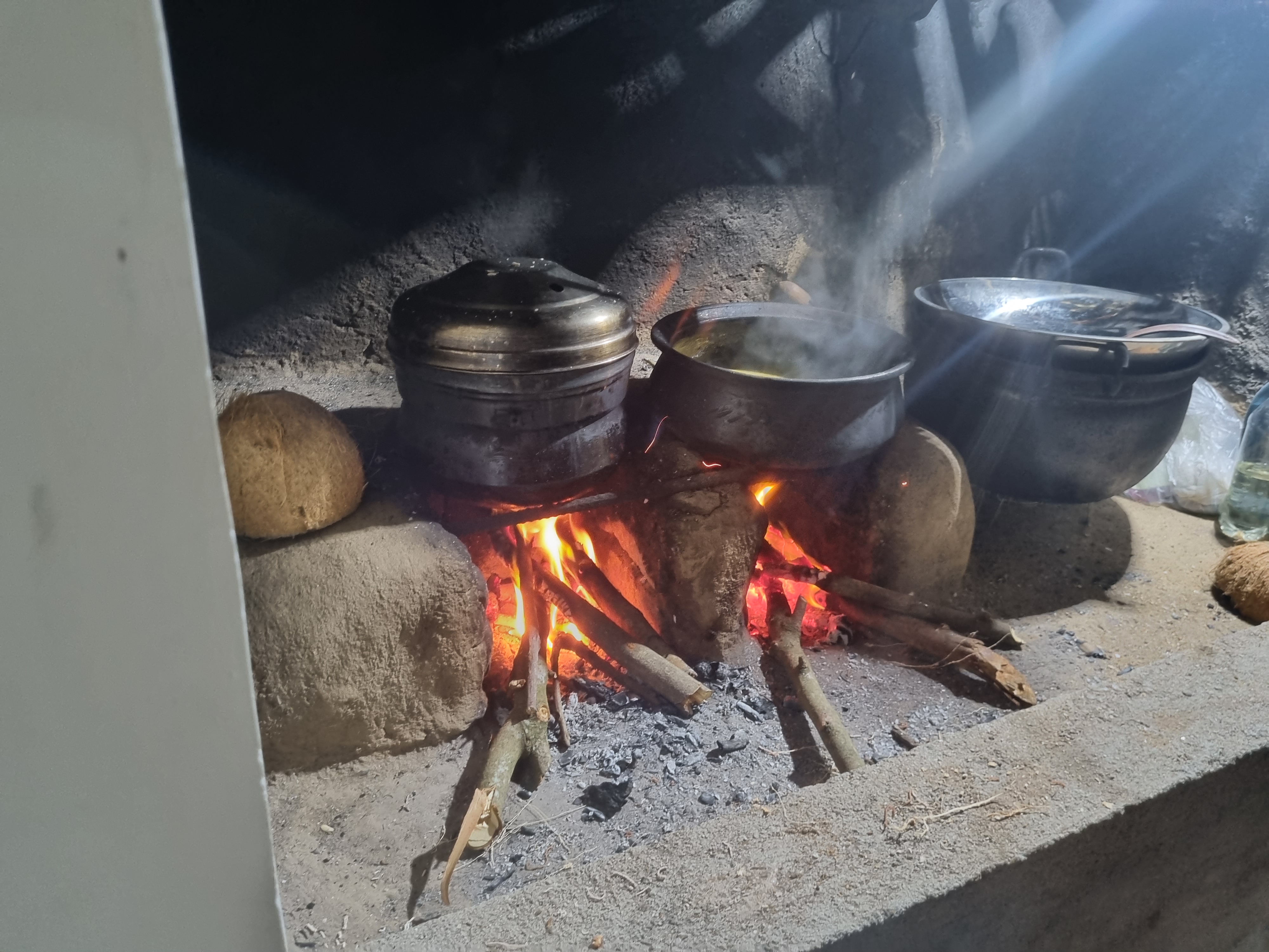 Traditional Sri Lankan stove in use at Lion Shade Tourist Bungalow